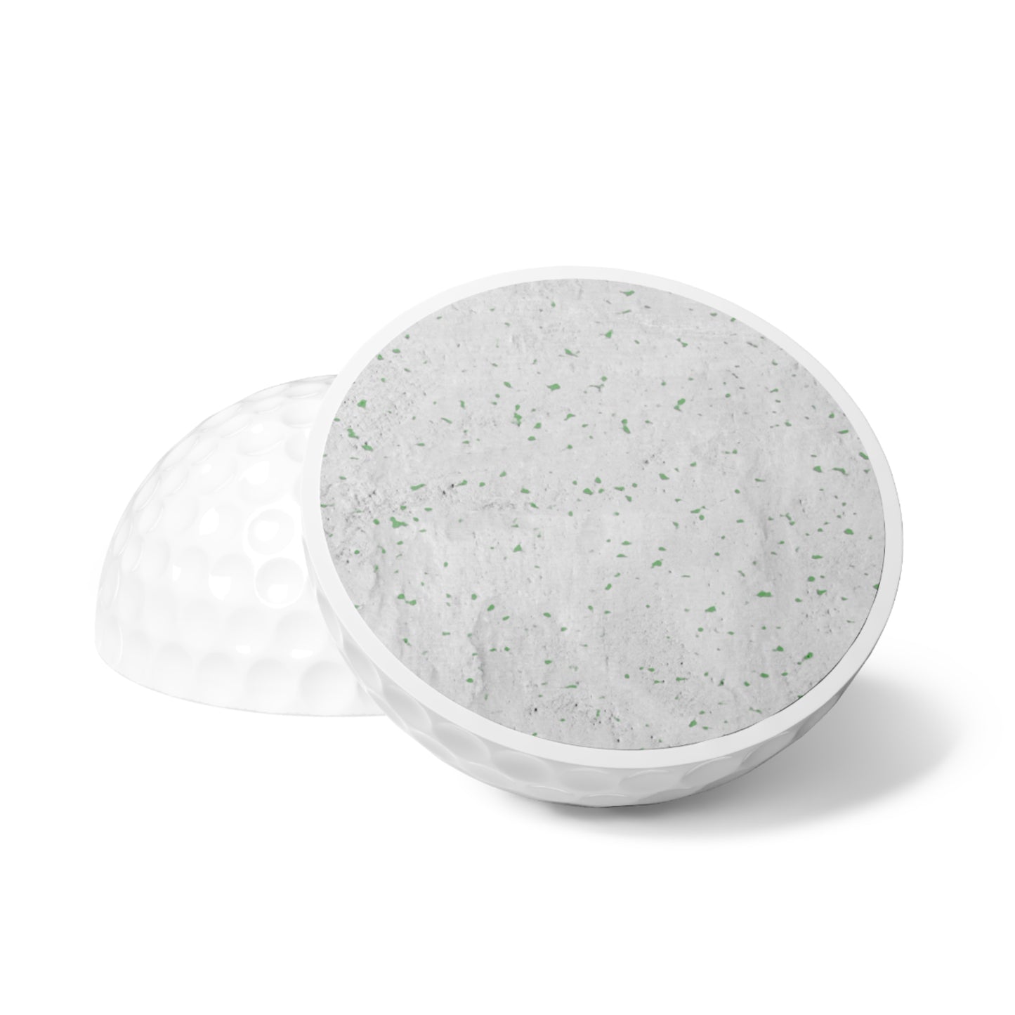 White golf ball with orange Bitcoin ₿ logo Interior view.