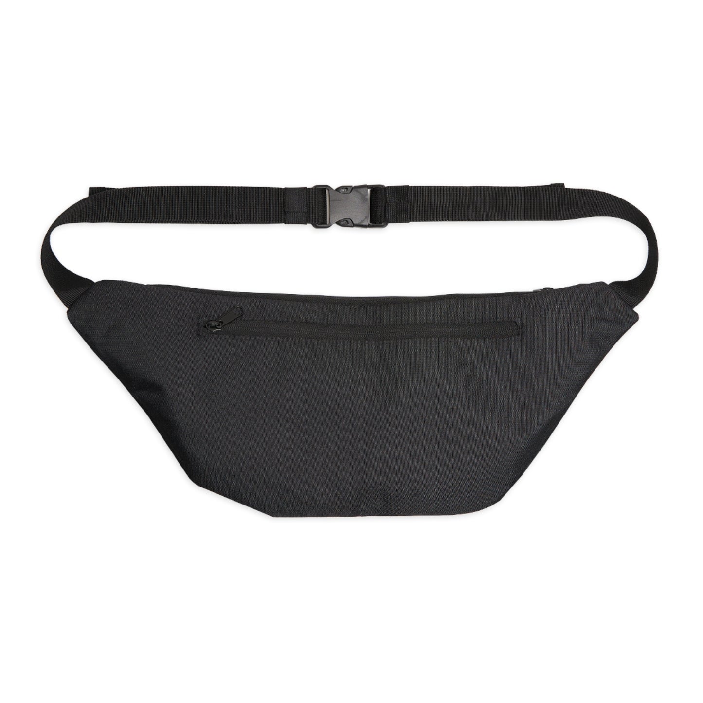 White HODL Haus fanny pack interior view with exterior repeating black Bitcoin symbols, adjustable black strap, and zippered compartments for stylish, secure storage.