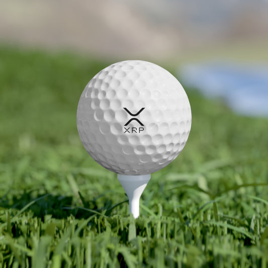White golf ball featuring the bold XRP logo, designed by HODL Haus, blending premium sports performance with cryptocurrency-inspired style.