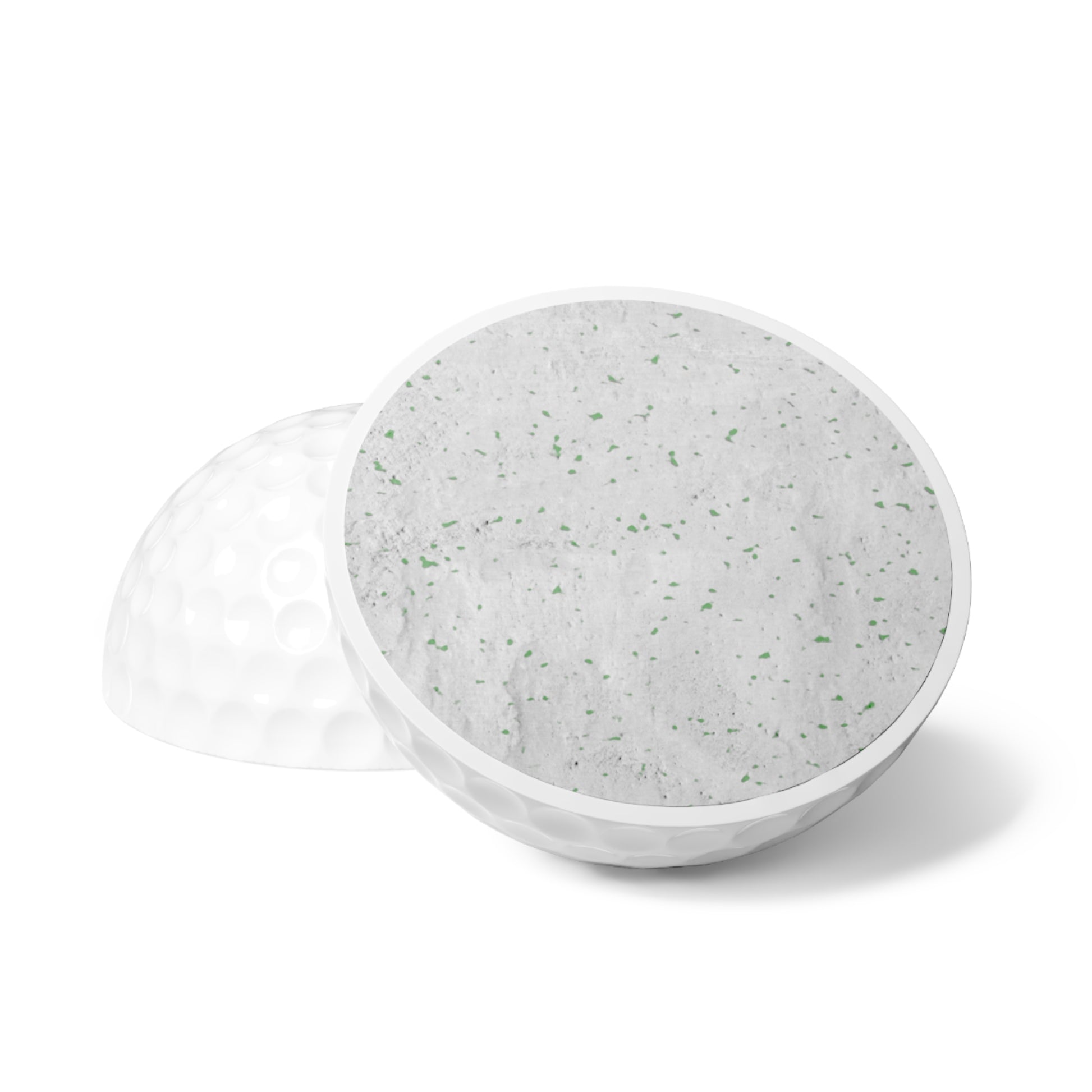White golf ball with orange Bitcoin ₿ logo Interior view.